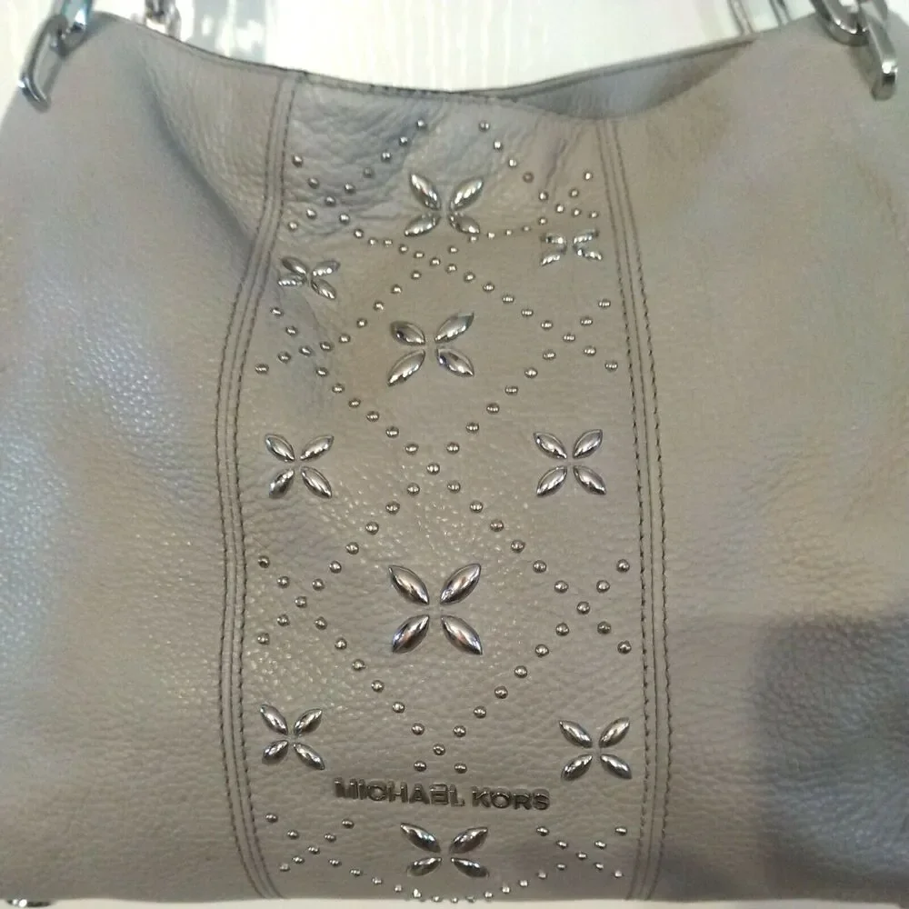 Michael Kors Gray Studded Leather Purse Shoulder bag
